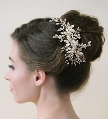 SWEETV Handmade Wedding Hair Comb,Pearl Flower Bridal Hair Clip Hair Accessories