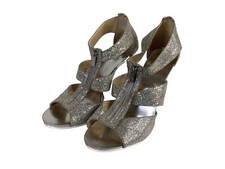 MICHAEL KORS BERKLEY COLLECTION SILVER-GOLD GLITTER T STRAP HEEL SANDAL SIZE 11M