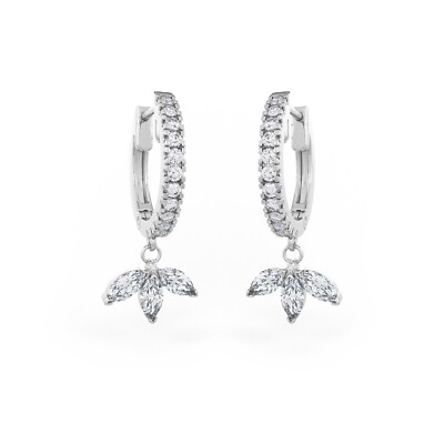 18kt Weißgold in Diamant Eternity Creolen mit Marquise Lotus Charm Tropfen 0,92ct