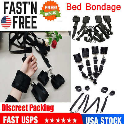 Bed Restraint Kit Handcuffs Furry Cuffs Strap Rope Sex Wrists Ankle for Roleplay
