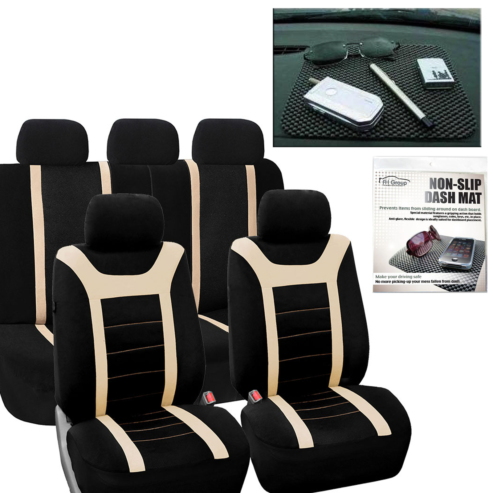 Car Seat Covers Best Full Set in Beige For Car SUV Free Gift Dash Grip Pad