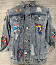 Women’s Size Medium Guess Superman Custom Patch Work Distressed Blue Denim