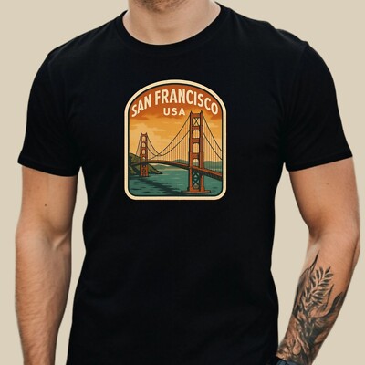 Herren T Shirt Golden Gate Bridge Retro USA San Francisco Reise Motiv XS bis 5XL