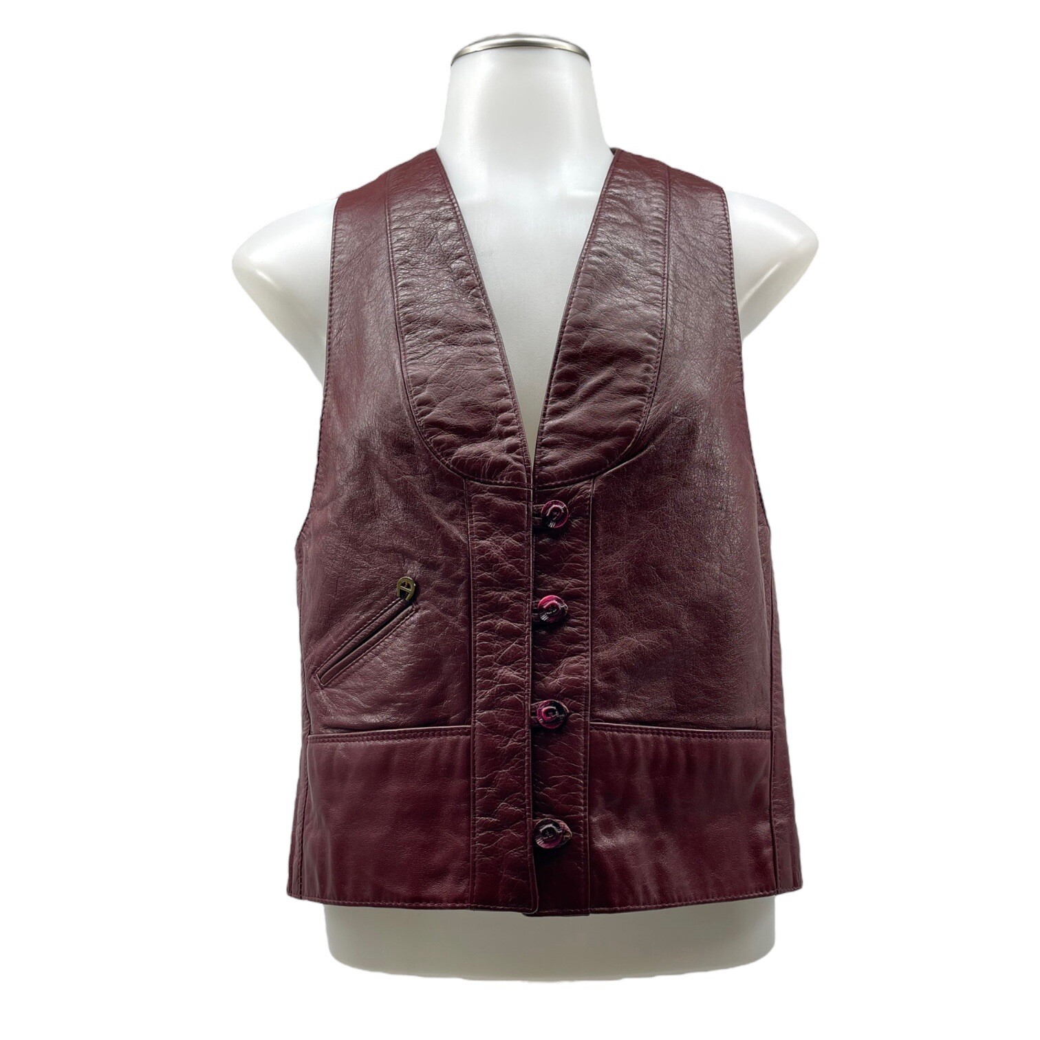 Vintage 70s ETIENNE AIGNER Womens 8 Leather Vest Sleeveless Jacket OXBLOOD RARE image 2