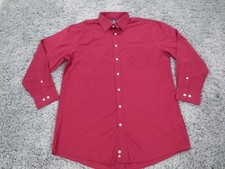Stafford Travel Shirt Mens 16.5 Dark Red Easy Care Broadcloth Long Sleeve Button