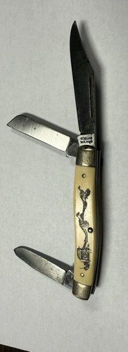 Funk’s Hybird Seed Pheasants 3 Blade Schrade Knife, Rare Vintage