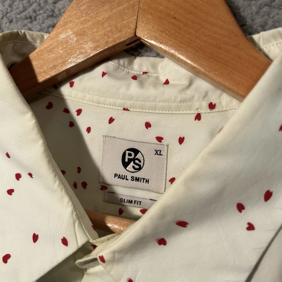 Paul Smith PS Slim Fit Heart Polka Dot Dress Shirt Men's XL White - Image 3 of 4