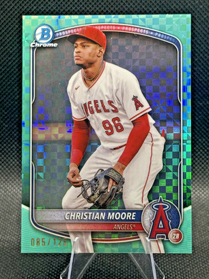 2025 Bowman Chrome Christian Moore Aqua X-Fractor /125 RC Prospect BCP-107 Angel