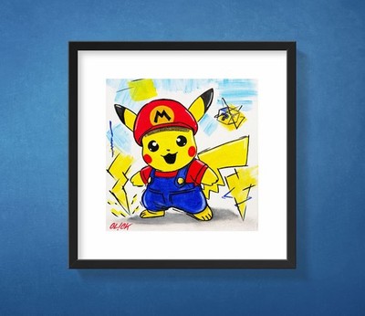 Power-Up Pikachu Fan Art Original Acrylic Painting 12x12 Canvas Pop Art