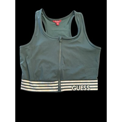 Guess Women's Zip Up Crop Top - Dark Green - Large
