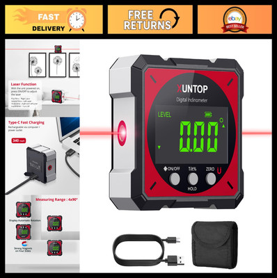 Digital Angle Finder Level Box with Laser, Magnetic Inclinometer, Waterproof, US