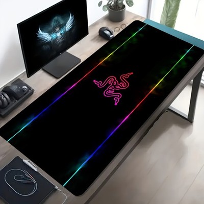 40*90cm1 Large Gaming Mouse Pad with Neon Rainbow & Dark Blue Purple Gradient -