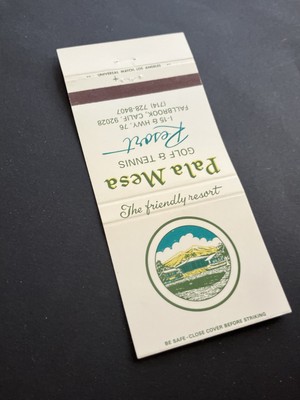Vintage California Matchbook  Pala Mesa Golf & Tennis Resort  Fallbrook