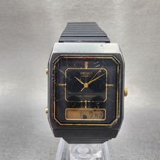 Seiko Watch Men 29mm Black Dial Black Tone Analog Digital READ   H449-5339