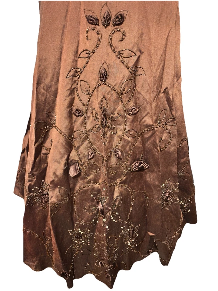 Terani Couture Brown Beaded 100% Silk Sz 14 Bolero Jacket Mother of Bride Formal - Image 3 of 4