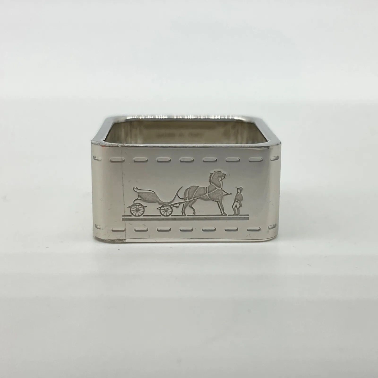 HERMES Scarf Ring Borducq Carriage Pattern Silver Plated Accessory Jewelry Small
