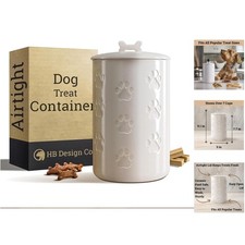 Stylish 5x9 Airtight Dog Treat Canister - Food-Safe Ceramic, 7 Cups Capacity