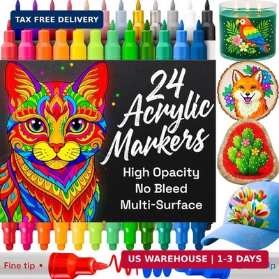 ARTISTRO 24 Acrylic Paint Markers for Rock, Fabric, Wood, Glass, Eggs - Dual-Tip
