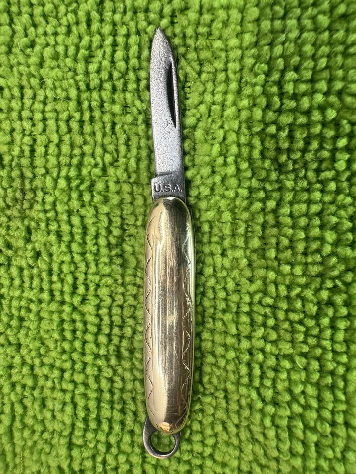 Mini cuchillo de bolsillo vintage tono dorado de 1 hoja alrededor de 1930 EE. UU. Foto 3 de 4