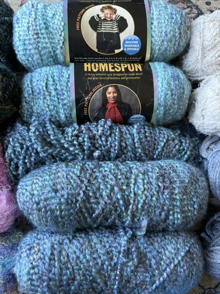 Huge Yarn Lot 31 Skeins Red Heart Bernat TLC Homespun Mixed Colors & Weights - Image 3 of 4