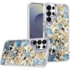 For Samsung S26 Ultra Case Full Floral 3D Bling Cute Cover Tempered Glass