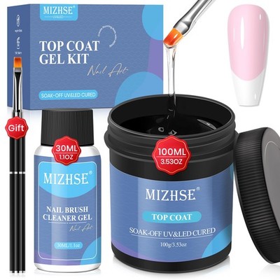 MIZHSE 100ML No Wipe Gel Top Coat - High Gloss Shine Finish Long Clear 
