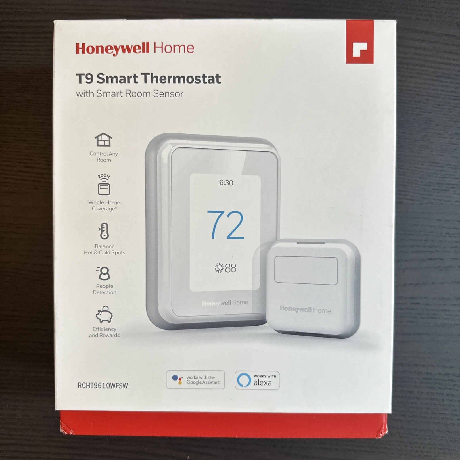Honeywell Home T9 Wi-Fi Smart Thermostat w RoomSmart Sensor - White RCHT9610WFSW