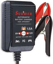 Trickle charger 8V and 12V smart battery maintainer one point five amp