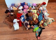 Lot of 33 TY Beanie Baby Plush Stuffed Animal Bear Dog Groundhog Butterfly NWT