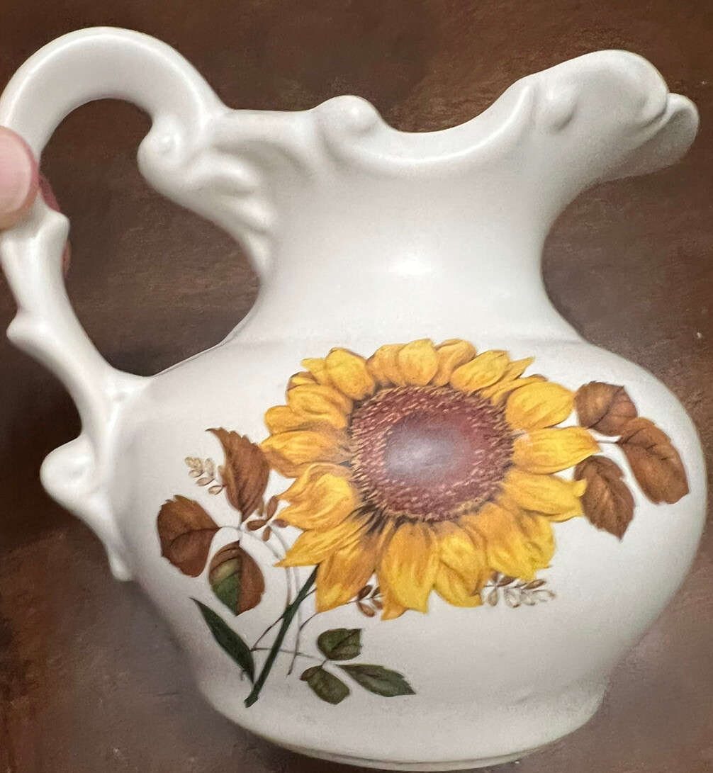 Vtg McCoy Pottery Yellow Sunflower Fall Scene Water Pitcher USA