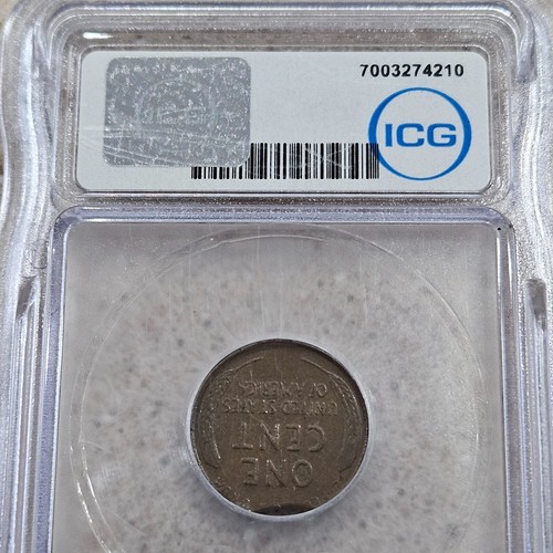 1944 1C Lincoln Wheat Penny 1 Cent Coin Mint Error Clipped ICG Graded At EF 45 - Picture 8 of 11