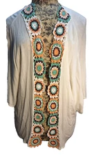 San Joy bohemian open front with crochet lightweight cover up