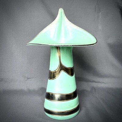 Unique Art Deco Style Glass Vase Jack In The Pulpit Eisch 1990 Green Black Gold