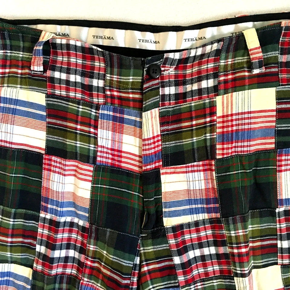 Pantalones Cortos a Cuadros Tehama India Madras Patchwork Para Hombre 38 Rojo Blanco Azul Verde Foto 2 de 4