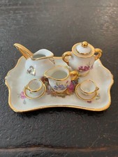 Limoges France: Lot of Six, Porcelain Dollhouse Miniature Tea Set, Gold Trim