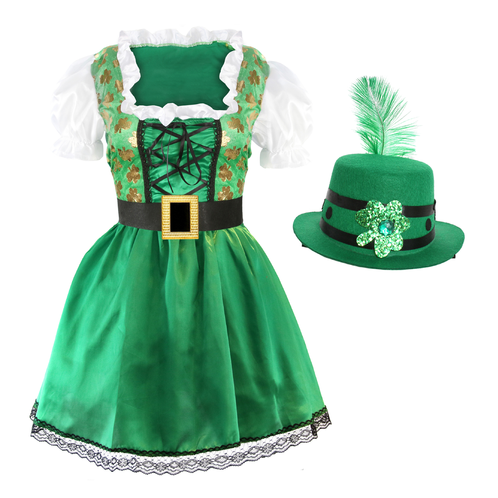 LADIES IRISH COSTUME DRESS + MINI HAT ST PATRICK'S DAY IRELAND FANCY DRESS image 2