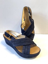 J CREW MARCIE Blue Suede Platform Wedges Sandals 8.5