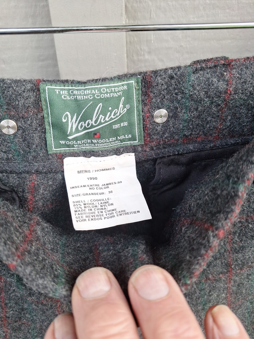 Vintage Woolrich Malone Wool Hunting Pants Mens 36 Windowpane Plaid, Un