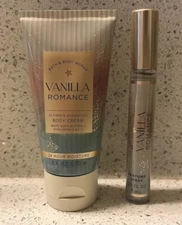 BATH & BODY WORKS VANILLA ROMANCE PERFUME SPRAY & BODY CREAM TRAVEL SET OF 2