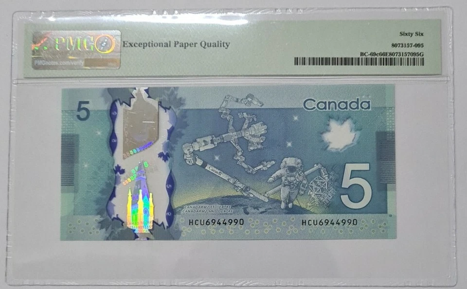 2013 CANADA $5 Dollars PMG66 EPQ GEM UNC 'Polymer' {BC-69c} - Image 2 of 3