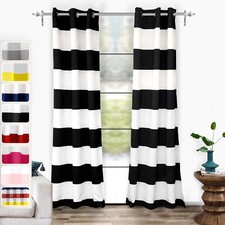 2 Pcs Long Solid Stripe Blackout Thermal Window Curtains Drapes w/Grommets