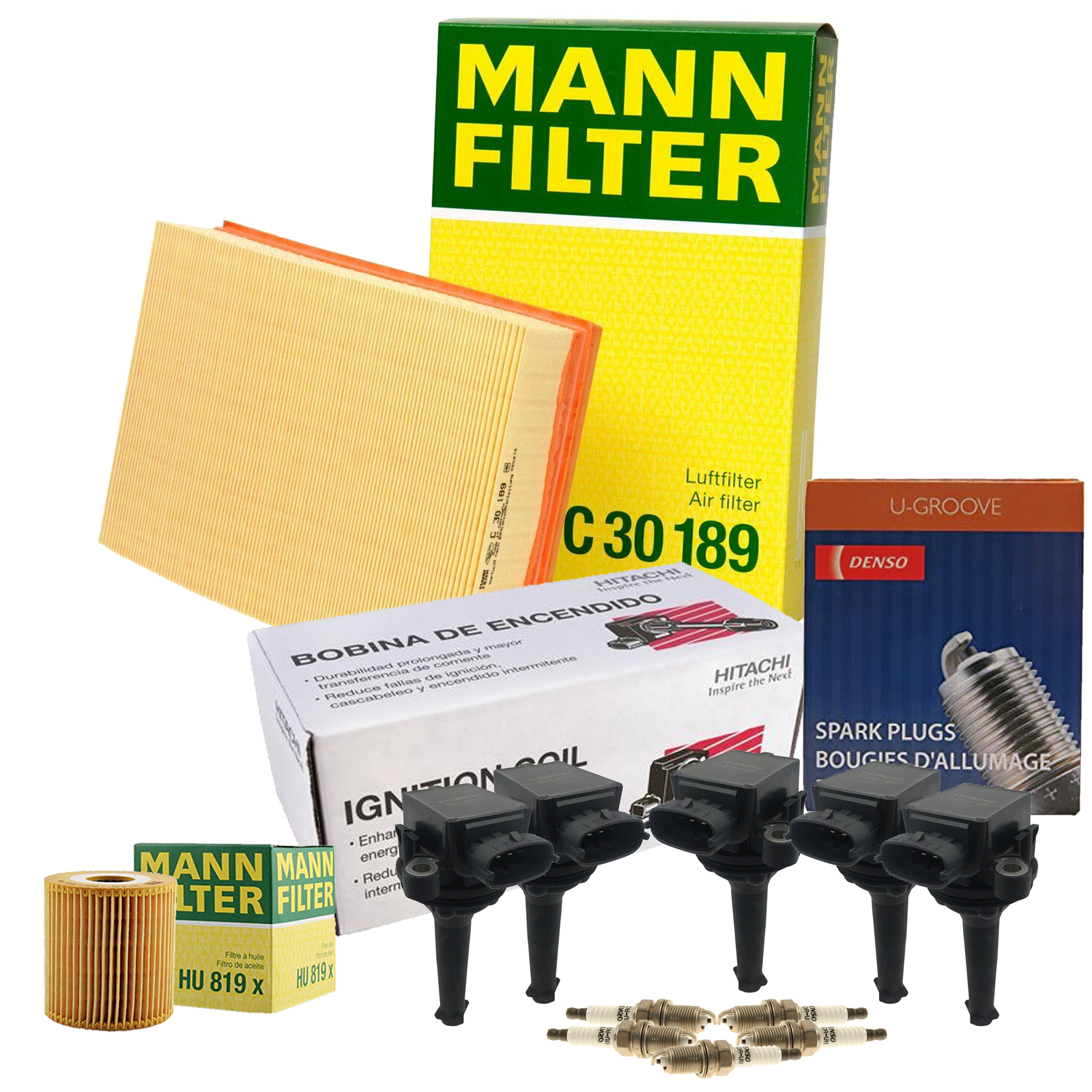 Mann Filters Hitachi 5 Coils Denso  5 U-Groove Spark Plug Tune Up Kit For V70 R