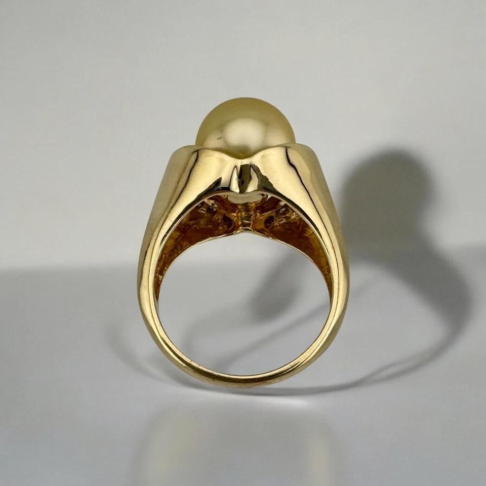 Шикарный винтажный 14K золото 10,9 мм Южных морей золотой жемчуг бриллиант кольцо размер 6,5 - Изображение 3 из 4