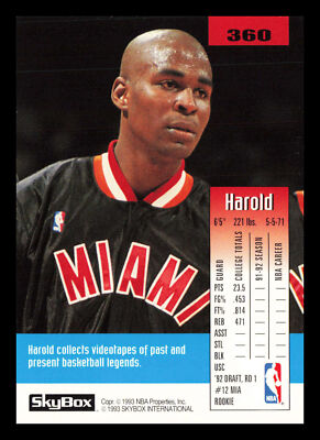 Harold Miner Poster　1993 Harold Miner #360 1992-93 SkyBox Miami Heat Basketball | eBay