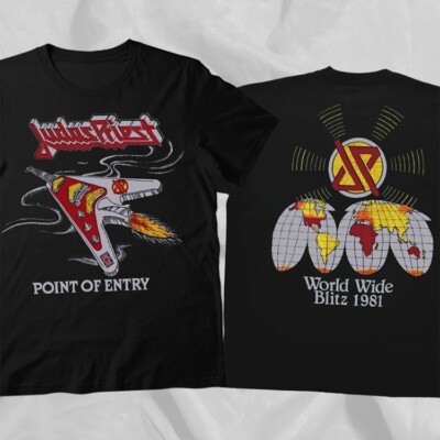 JUDAS PRIEST 1981 World Wide Blitz Tour Black Double Sided T-Shirt Cotton