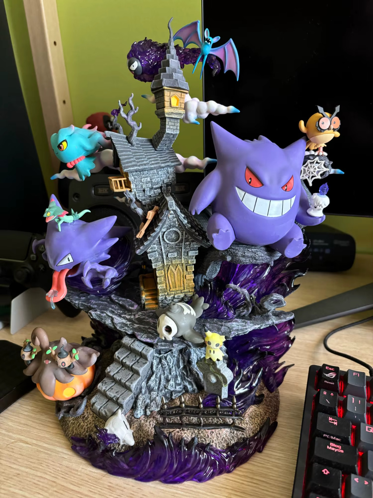 Statue GK Ectoplasma et Mimikyu 31cm, sculpture Pokémon de collection haut de gamme