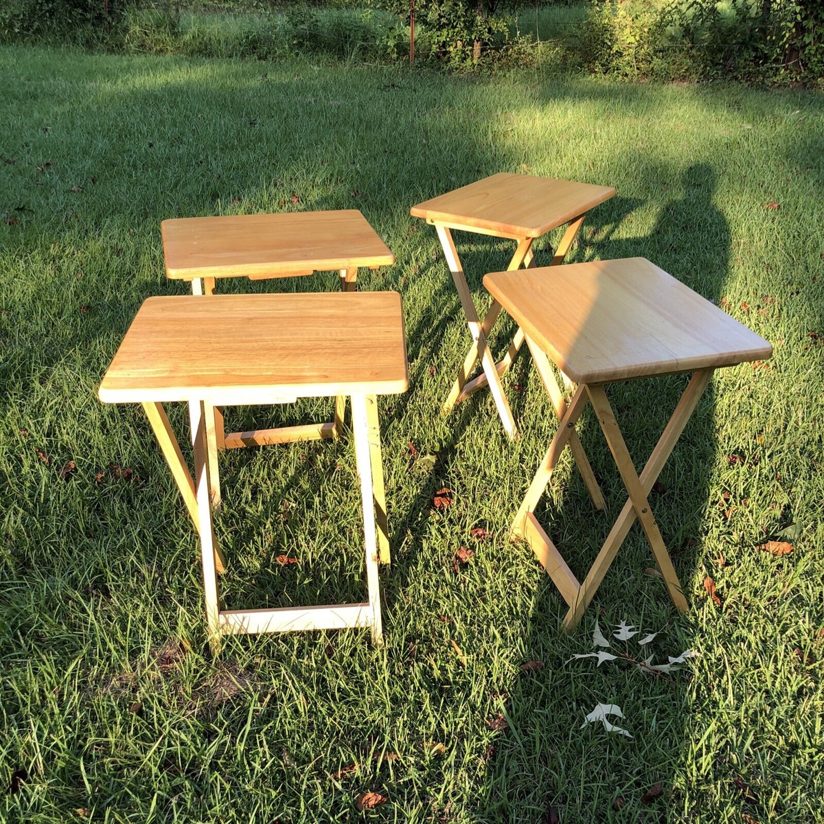 Vintage MCM Solid Wood 4 Tv Trays with Stand Fold Out | eBay