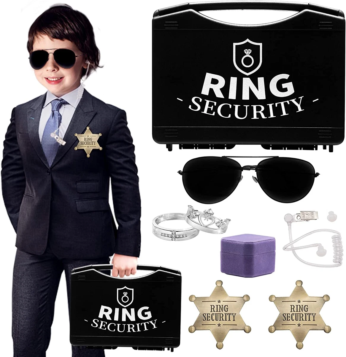Ring Security Wedding Ring Bearer Gifts Box Set Include 2 PCS Metal