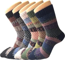 5 Pairs Mens Women Crew Wool Merino Warm Thermal Lambs Design Heavy Boots Socks