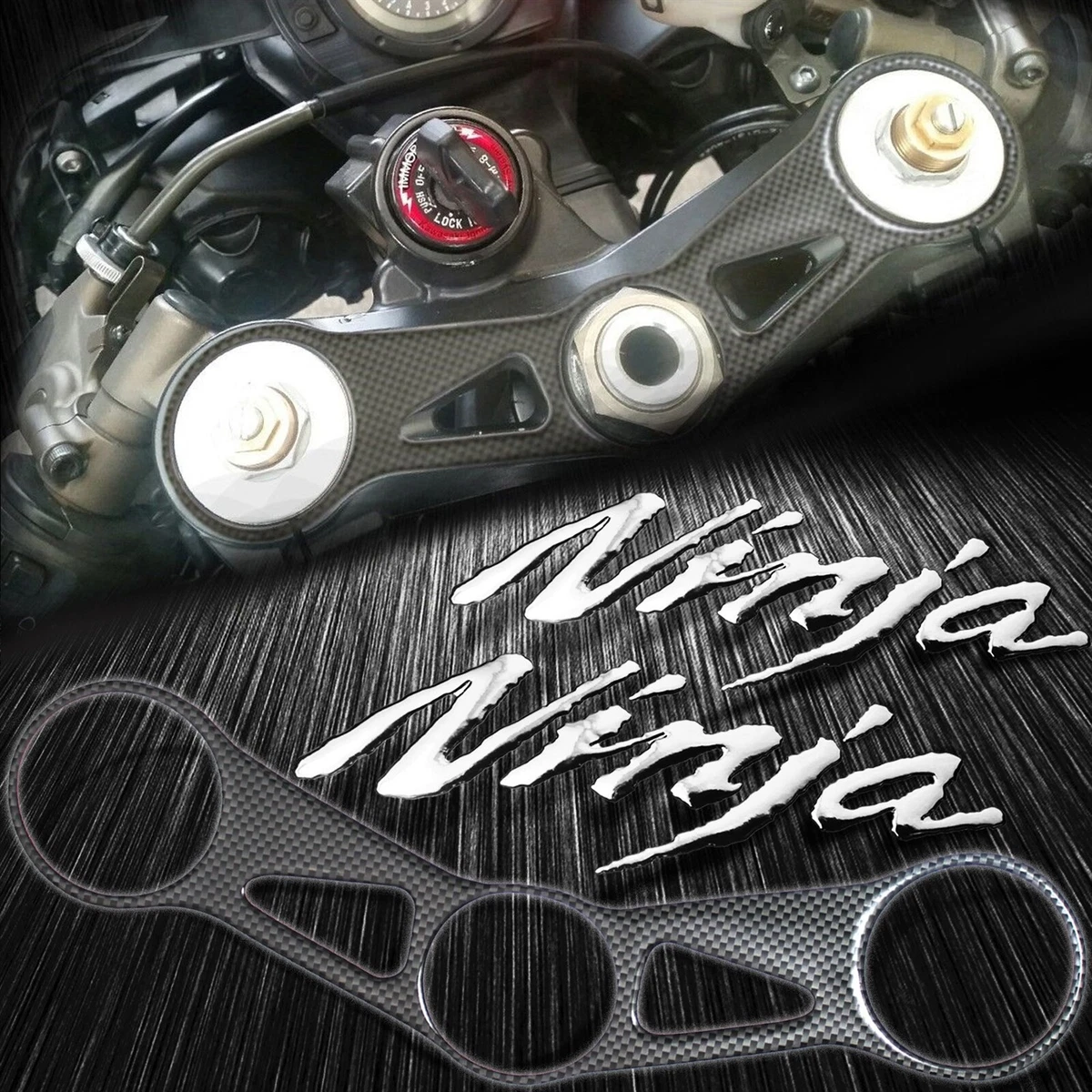 Carbon Handle Triple Tree Yoke Pad+Chrome Emblem Sticker for Ninja